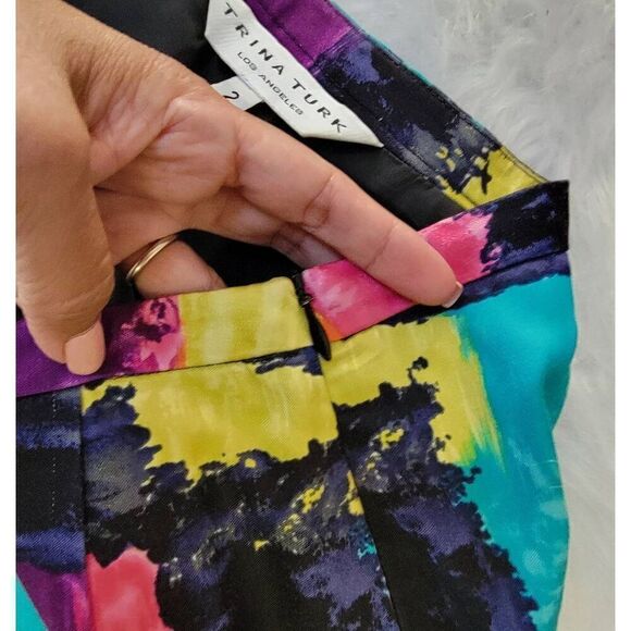 Trina Turk Multi-Color Abstract  Pleated Skirt  Sz:2 - Picture 6 of 7